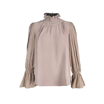 Casual Base Layer Turtleneck Top Light Luxury Lantern Sleeves Long Sleeves Folds Woman Clothes T-shirts Fashion Party Tops 1