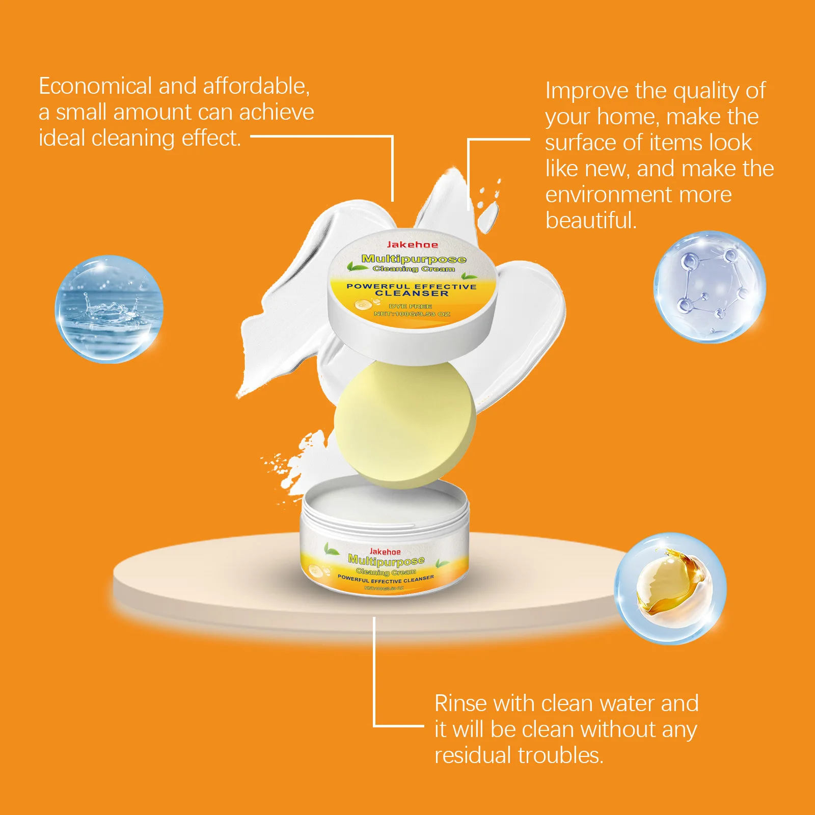 Jakehoe 100g Stain Cleaner Balm Bathroom Kitchen Cleaning Oil Stain Remover Detergent Decontamination Stove Polishing Cream