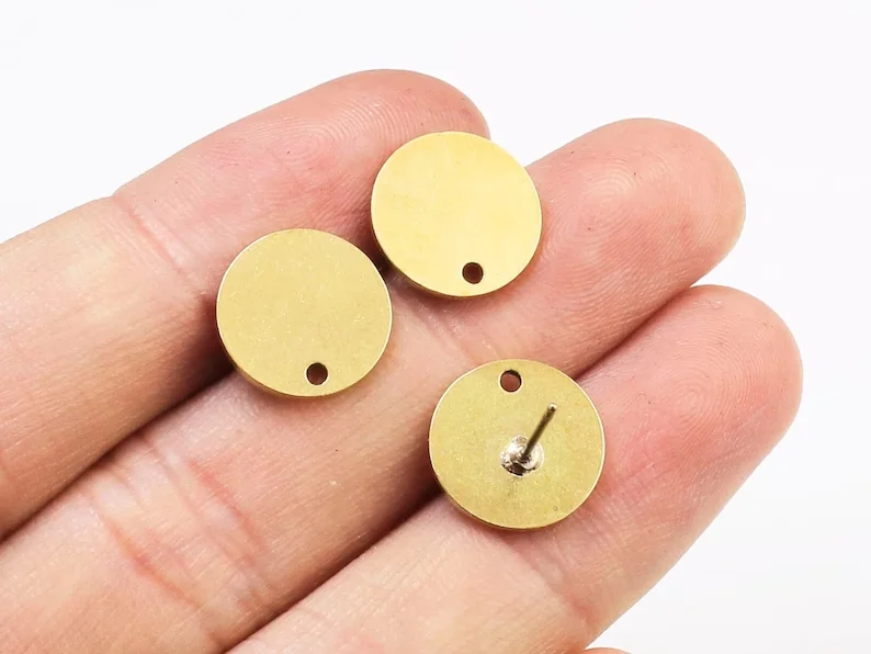10pcs Round Stud earrings, 12mm, Earring Posts, Raw Brass Earrings