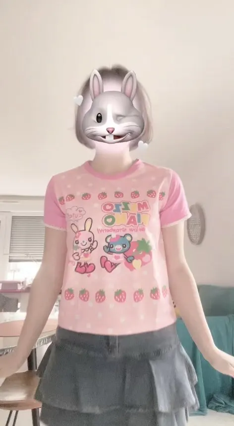 Mezzo Piano Pink Strawberry T-Shirt - Jojifuku Aesthetic photo review