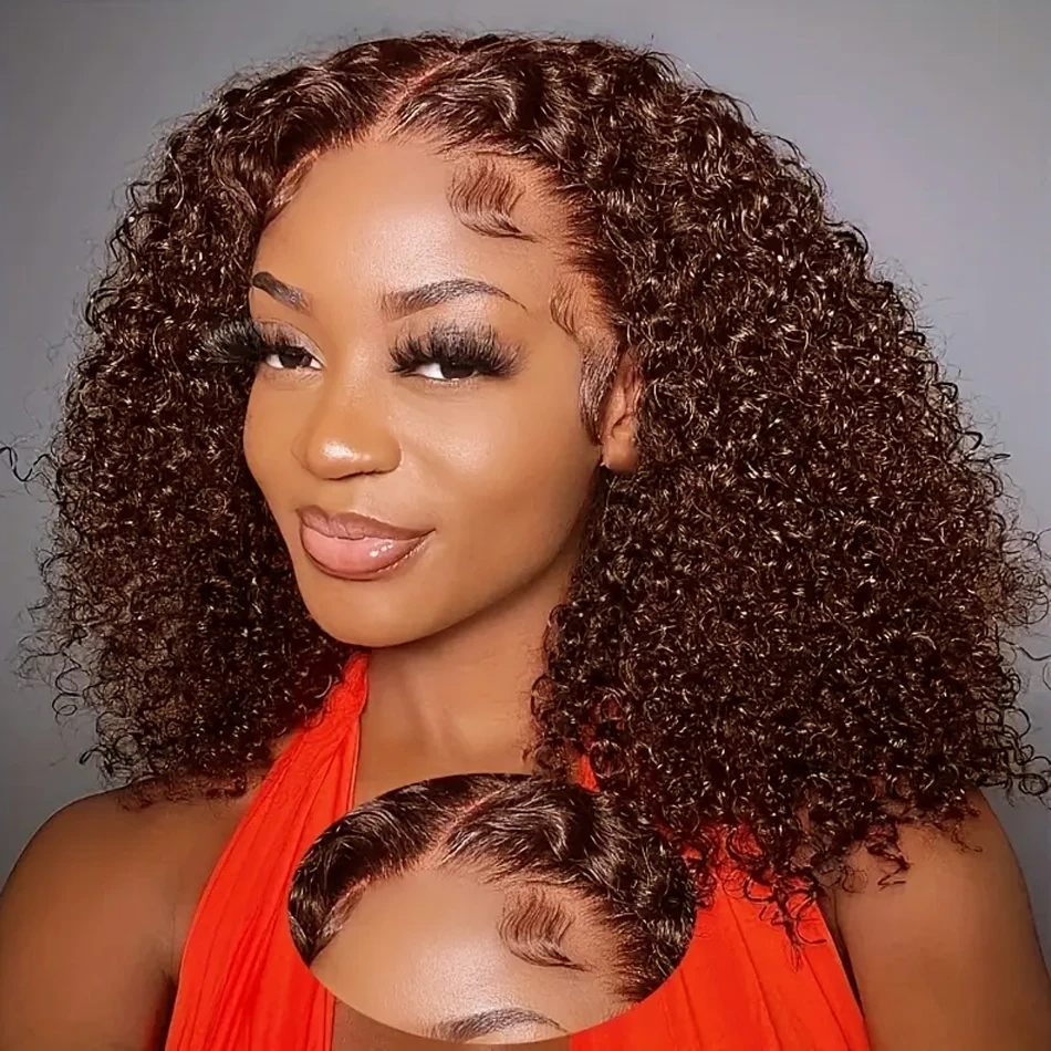 Chocolate Dark Brown Deep Wave 200% Density Short Bob Wigs Human Hair 13x4 Transparent Lace Frontal Wigs Human Hair