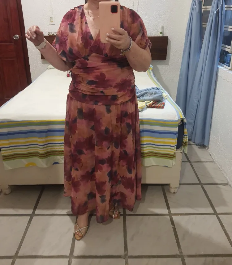 2025 Floral Print High Waist Pleat Party Dress Elegant Women Bat Sleeve Swing Party Dress Female Chest Low Cocktail A-Line Dress photo review