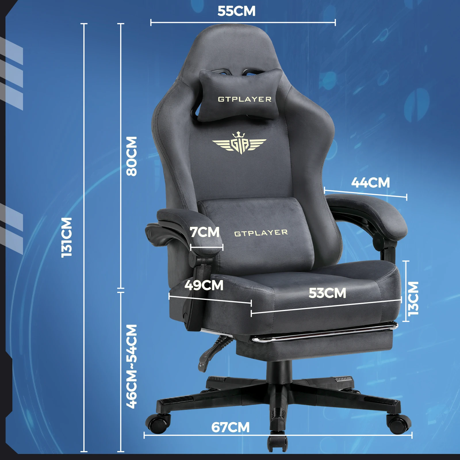 GTPLAYER Fabric Gaming Chair, Ergonomic Computer Chair with