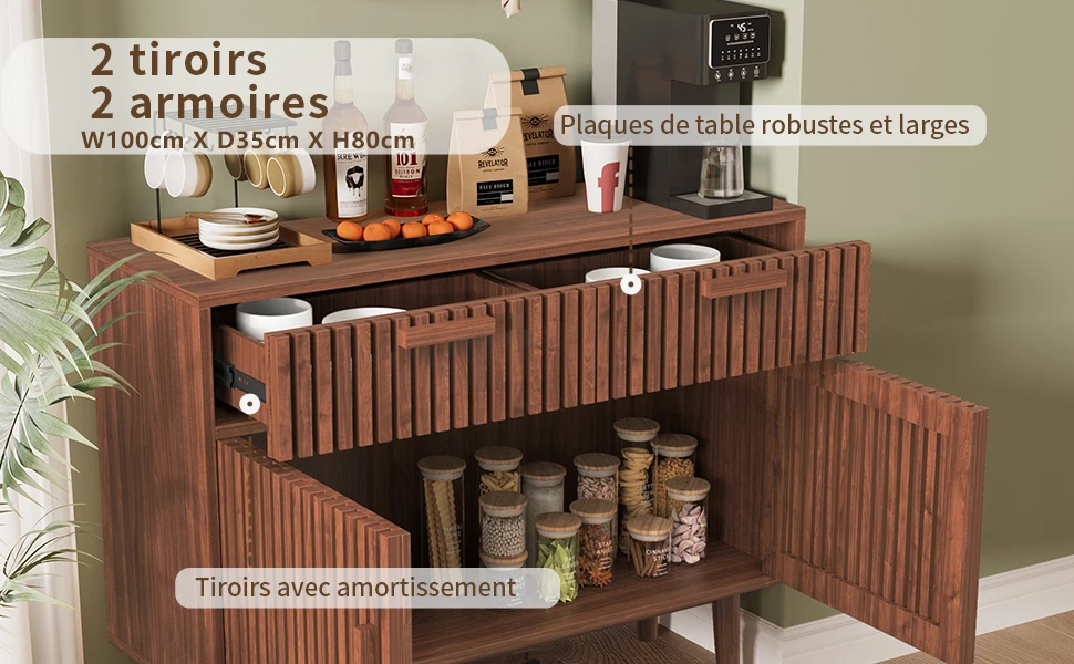 Holz-Aufbewahrungsmöbel, Buffet für Esszimmer, Küchenbuffets, 2 Schubladen und 2 Türen, cm Wohnzimmer-Küchenschrank – Detail 7