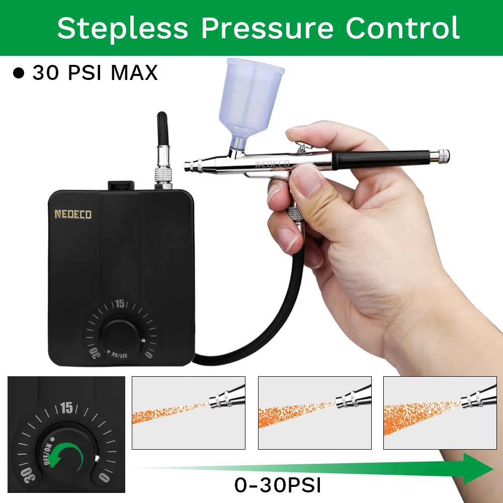 Dual-Action Airbrush Kit with 30PSI High-Pressure Auto Stop Stepless Control Compressor Kit for Painting Model Makeup Nail 2
