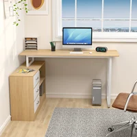 1Pc Writing Desk, Large L-Shaped Workstation Executive Desk with 3 Drawers and 2 Shelves, Corner Computer Desk for Home Office 2