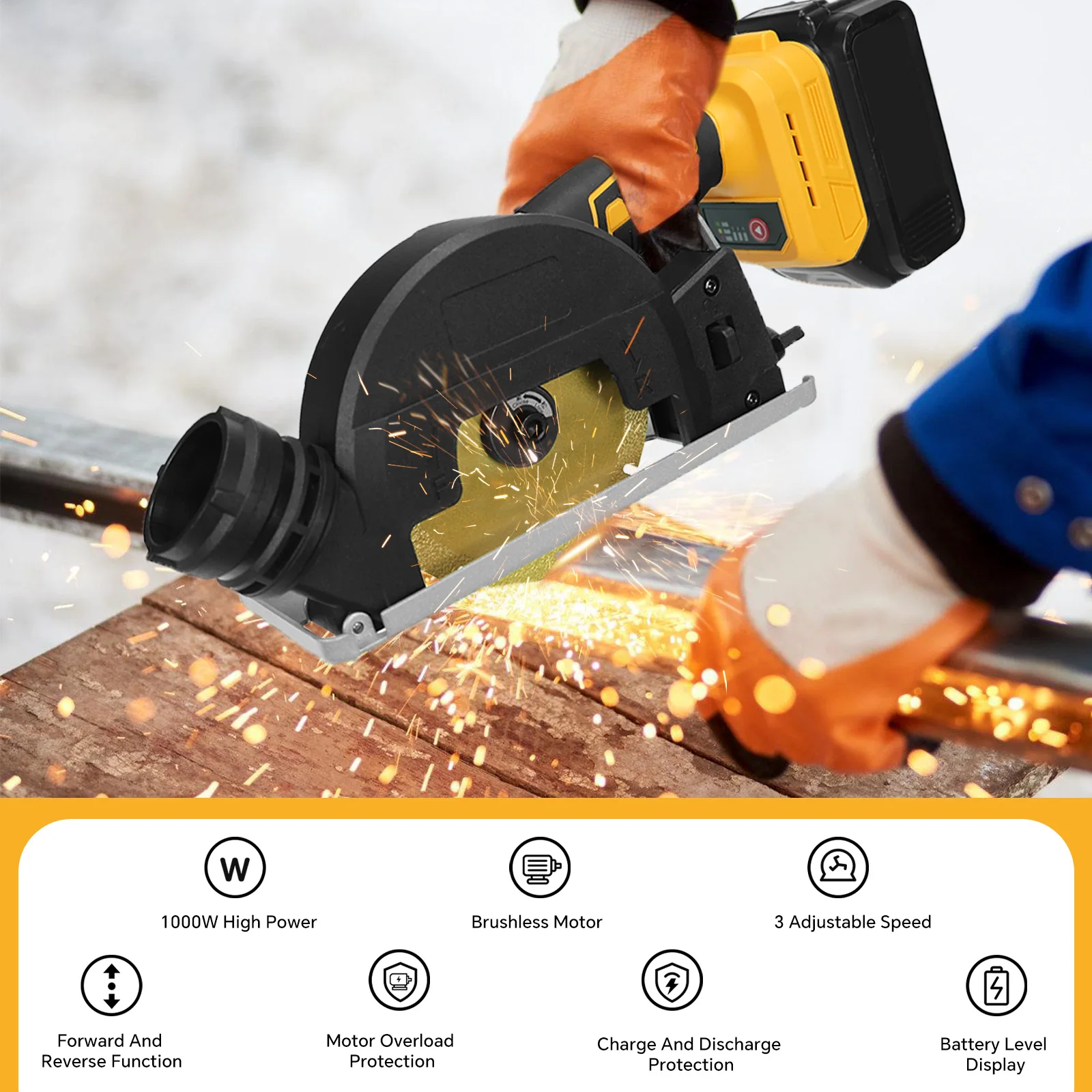 Brushless Electric Circular Saw 1000W 3 Speed Cordless Power Saw Wood Plastic Me