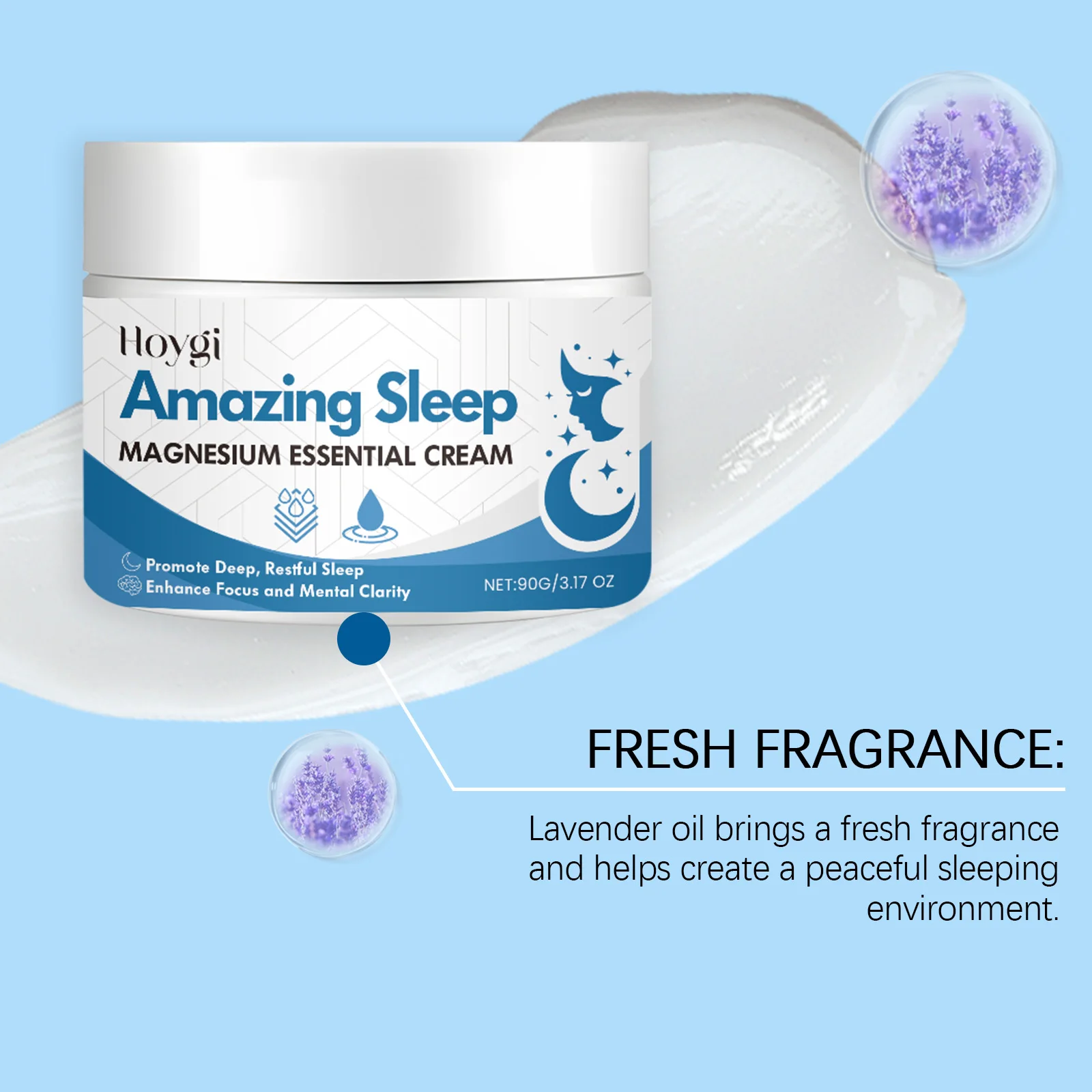 Hoygi Magnesium Sleeping Care Cream Moisturize Relief Stress and Anxiety Soothing Muscle Soreness Lavender Fragrance Sleep Cream