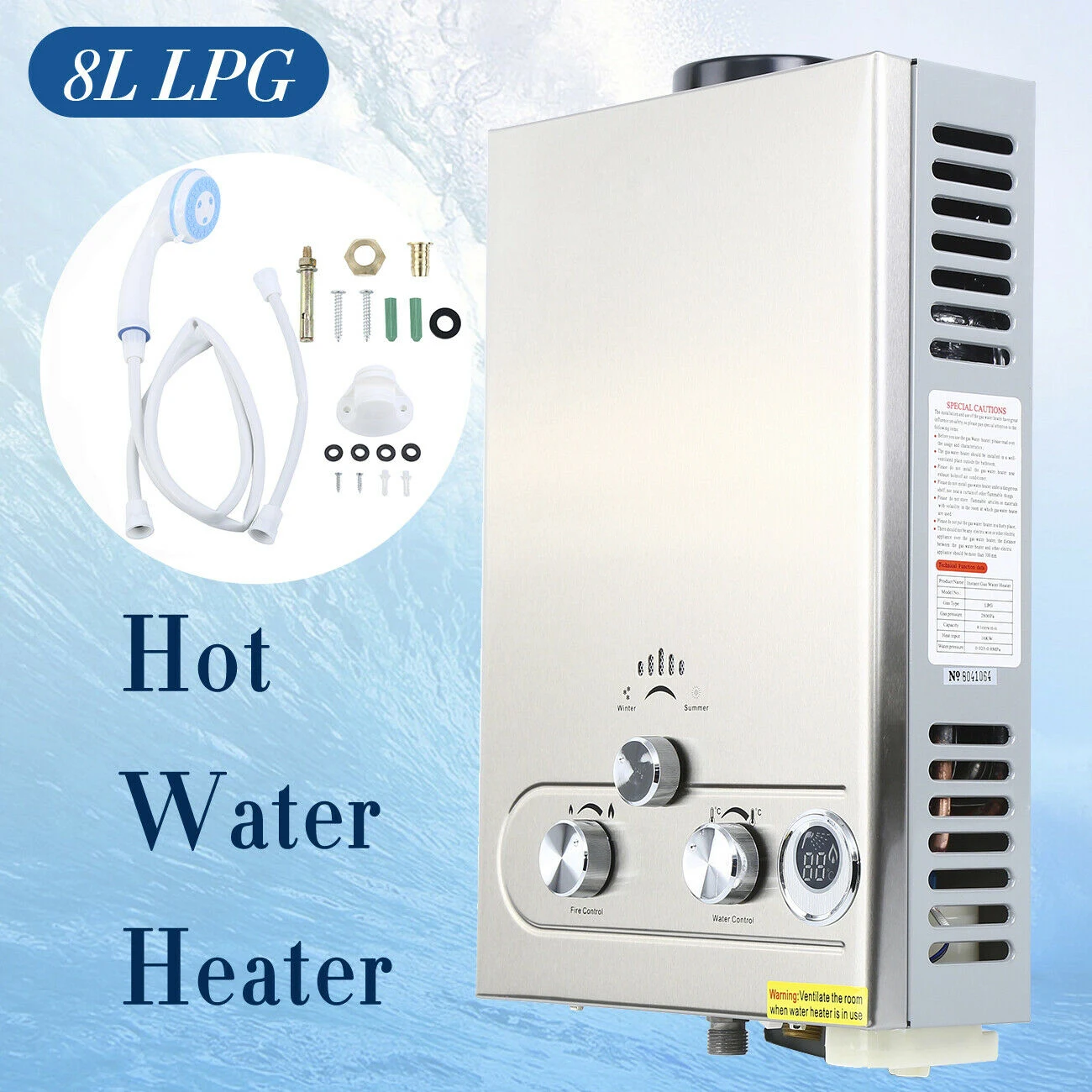 Yonntech 8L 16KW LPG Water Heater Propane Butane Instant Gas Boiler with  Shower Head - AliExpress