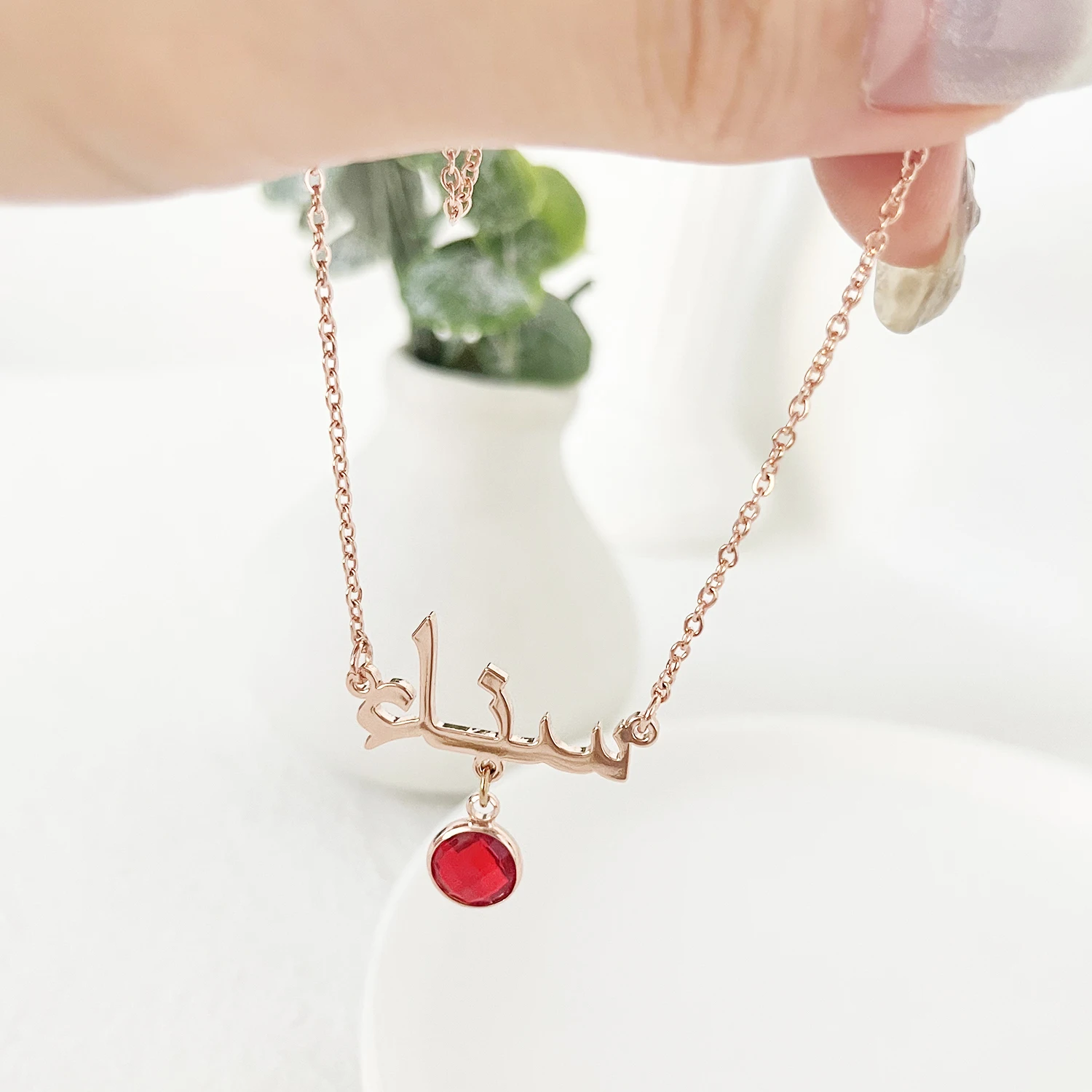 

Custom Necklaces with Arabic Name Personalized Birthstone Arabic Calligraphy Necklace High-end Stainless steel Aouvenir For Her