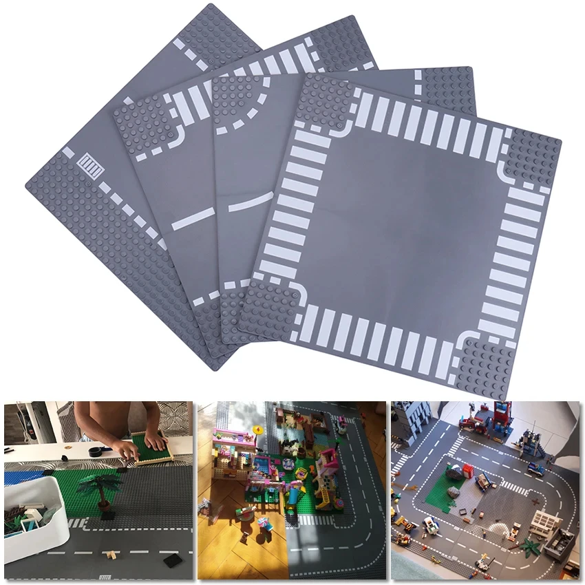 City Road Street Baseplate Classic Building Block Base Plate Kids DIY Assembly Building Blocks Toy Contruction Street View 1pc