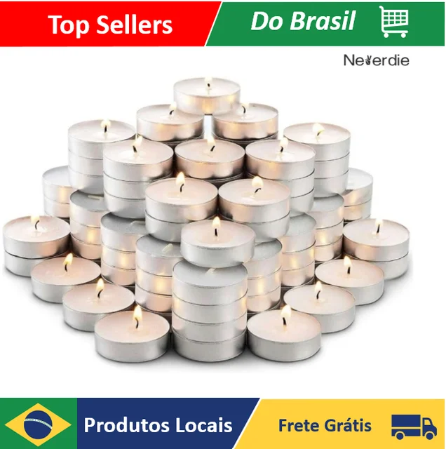 50 Velas Parafina Rechaud Com Suporte Alumínio Decorativas Dia dos Namorados Flutuante Casamento