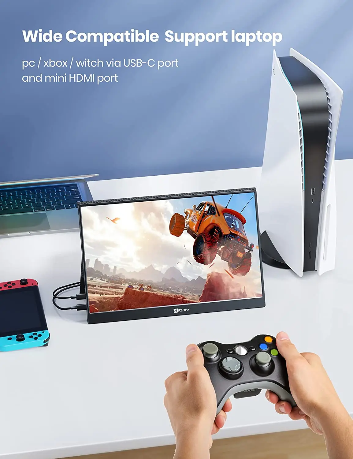 ARZOPA-13.3 &2K ޴  HDR USB C HDMI ܺ , IPS ܺ ÷ PC ȭ Xbox PS5 ġ