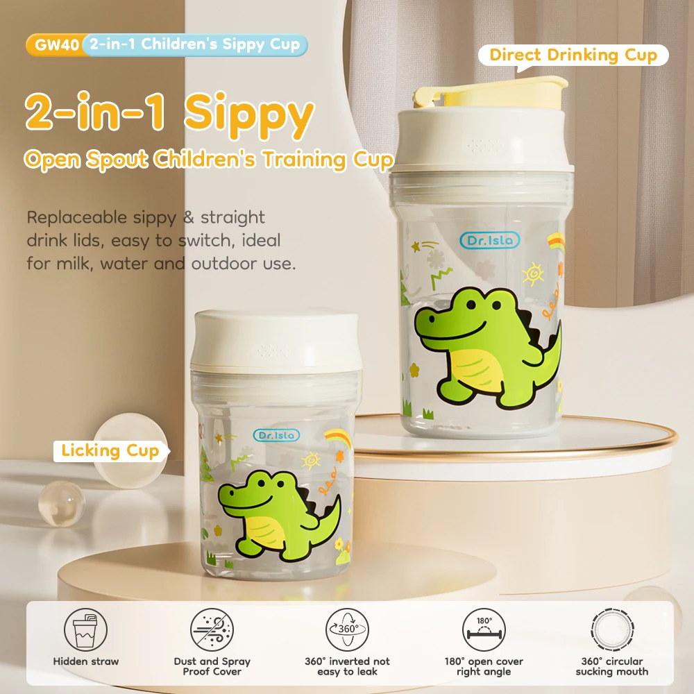 MAMIJOY 베이비 워터 컵 2-in-1 280/330ML 빨대 뚜껑이 있는 어린이용 빨대컵 누출 방지 6M-12M+ 학습용 마시는 컵 GW40