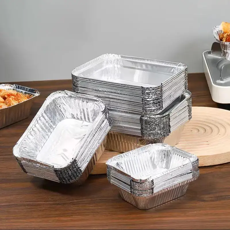 

50Pcs Rectangular Tinfoil Tray BBQ Special Thickened Bowl Takeaway Commercial Baking Disposable Aluminum Foil Packaging Box