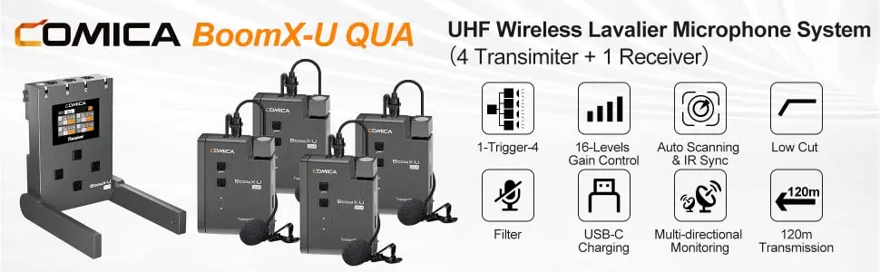 BoomX-U QUA UHF Wireless Lavalier Microphone 24-Channel Wireless Lapel For DSLR