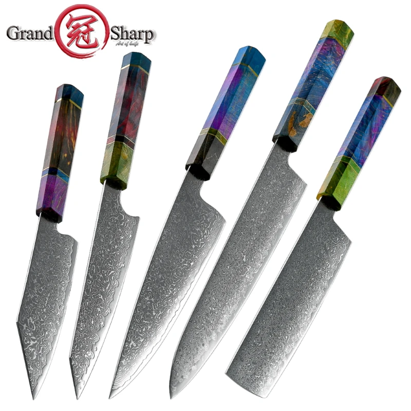 

Chef Knife Set Japanese Kitchen Knives VG10 Damascus Steel Santoku Petty Utility Cleaver Slicing Butcher Tools Cutlery Cookware