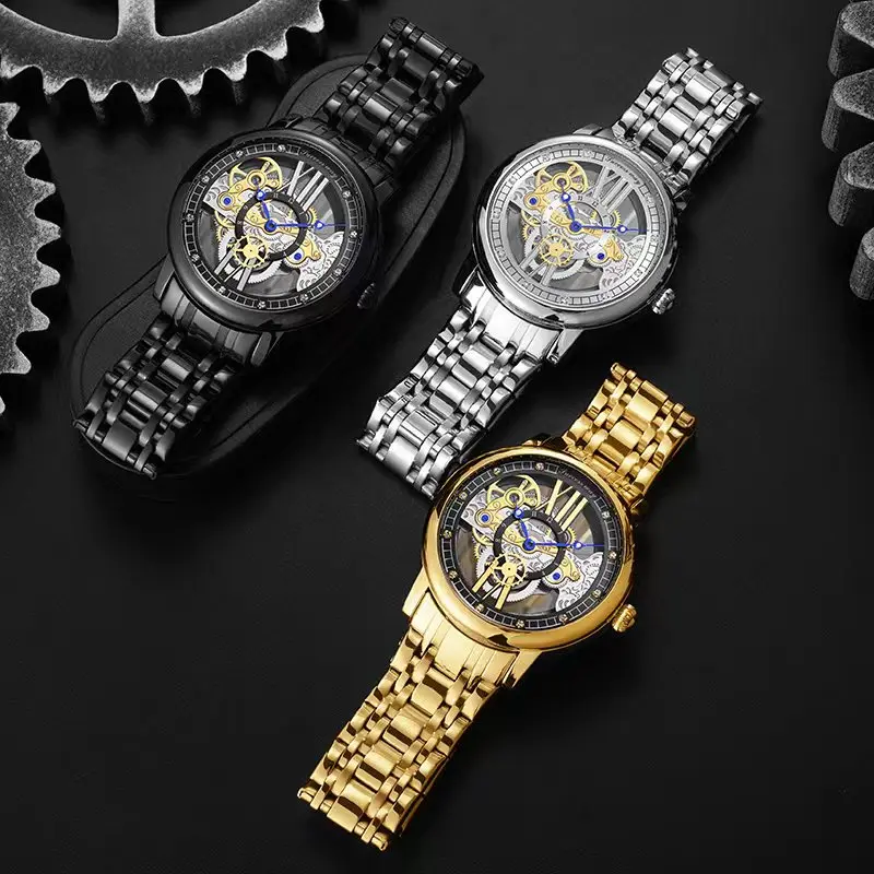Fashion Skeleton Watch Top Brand Luxury Men's Steampunk Transparent Hollow Automatic Watch Relogio Masculino