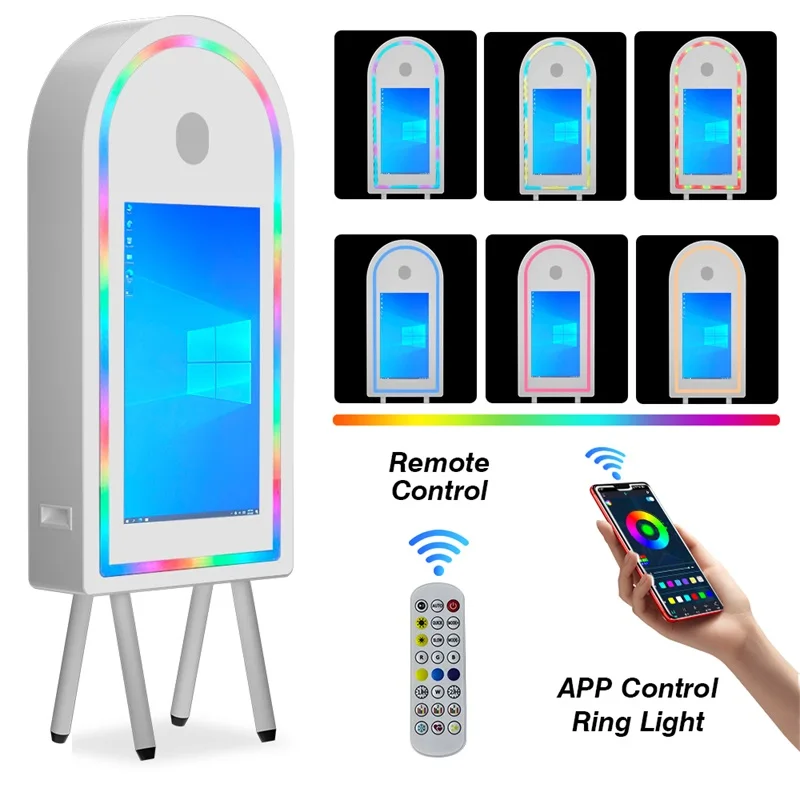 Archway Four-legged Portable Magic Mirror Photo Booth, 32 Inch Touch Screen Camera Booth with LED Frame and Flying Box, Selfie B A4f77275a6133499689a4869d51272a153