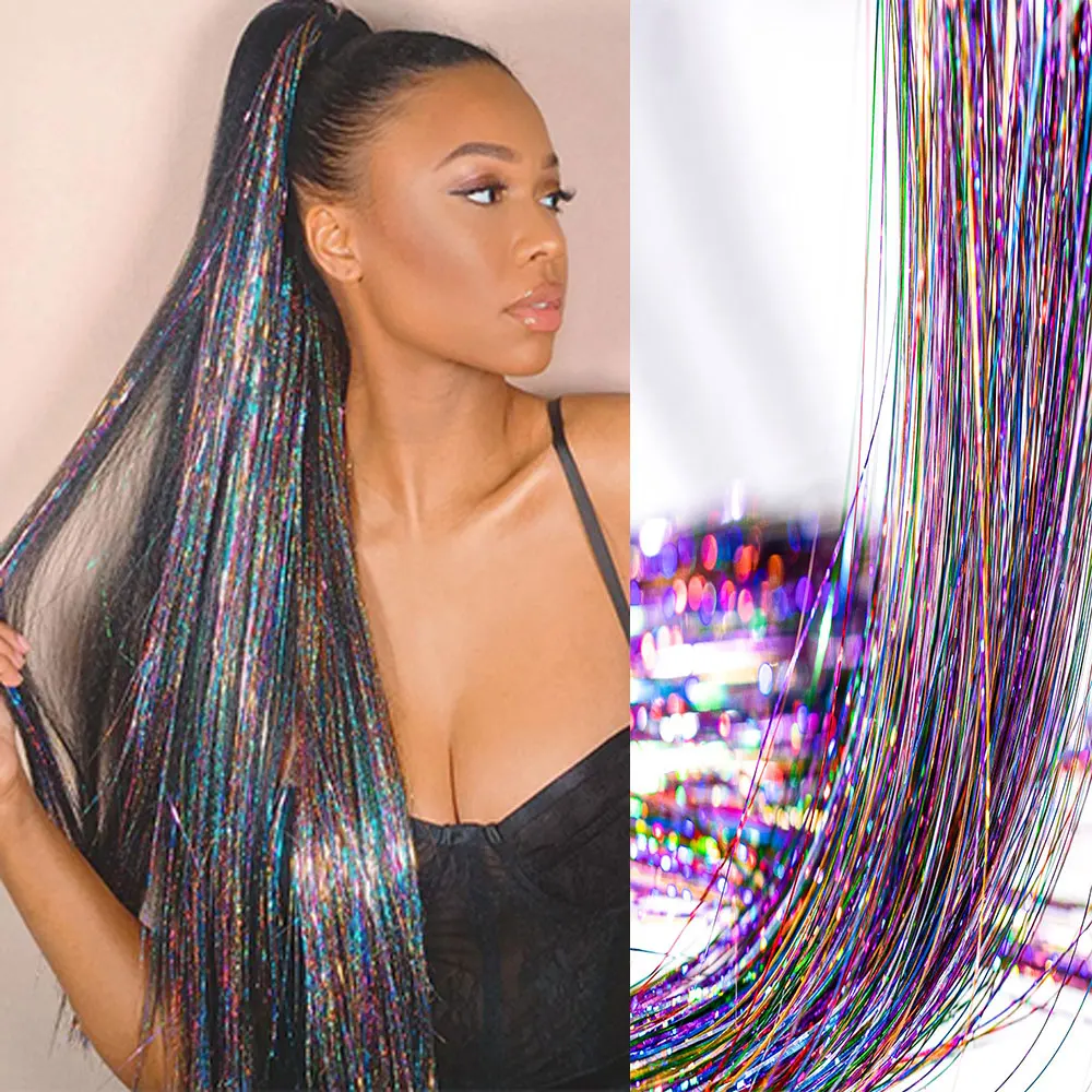 Tinsel Kit with Tools Fairy Hair Tinsel Heat Resistant Sparkling Shiny Hair Extensions Colorful strands Kit