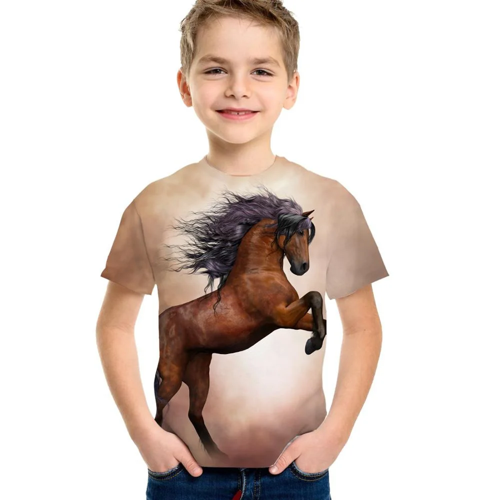 Abbigliamento per bambini maglietta per cavallo ragazza 19 colori abbigliamento per ragazzi Junior t-Shirt 3d per ragazzo bambino Tshirt bambini da 9 a 12 anni coreano