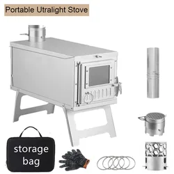 Portable Outdoor Wood Burning Stove With Chimney Pipe Camping Firewood Stove Accessories Picnic Stainless Steel Hot Tent Stove