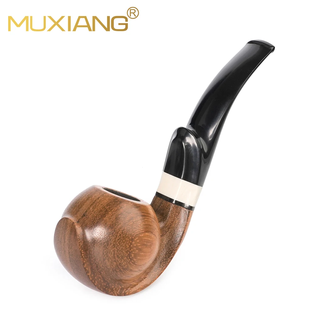 MUXIANG 로즈우드 담배 파이프, 손으로 조각한 담배 파이프, 3mm 파이프 채널, 곡선 핸들 파이프, 조각 파이프 입구, 아버지 선물