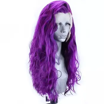 Bernardo Synthetic Wigs Purple Long Kinky Curly Glueless Lace Front For Women With Baby Hair Heat