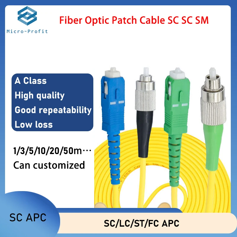 

5pcs/lot SC LC FC APC SM Single mode Fiber Optic Patch Cord Cable 9/125um FTTH Fiber Patch Cord SC SC Optical Fiber Jumper 1m 3m