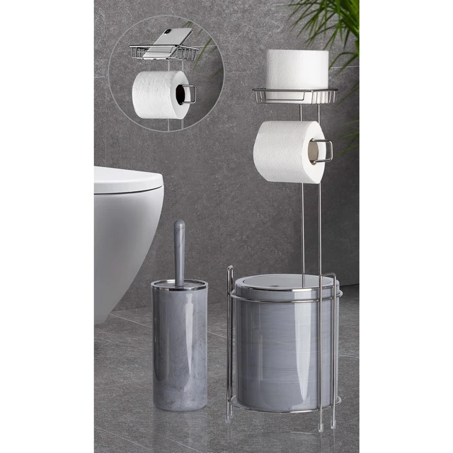 Banyo aksesuarları krom standı ile Set çöp tenekesi tuvalet kase fırça WC  kağıt telefon tutucu şık kalite banyo organizatör - AliExpress