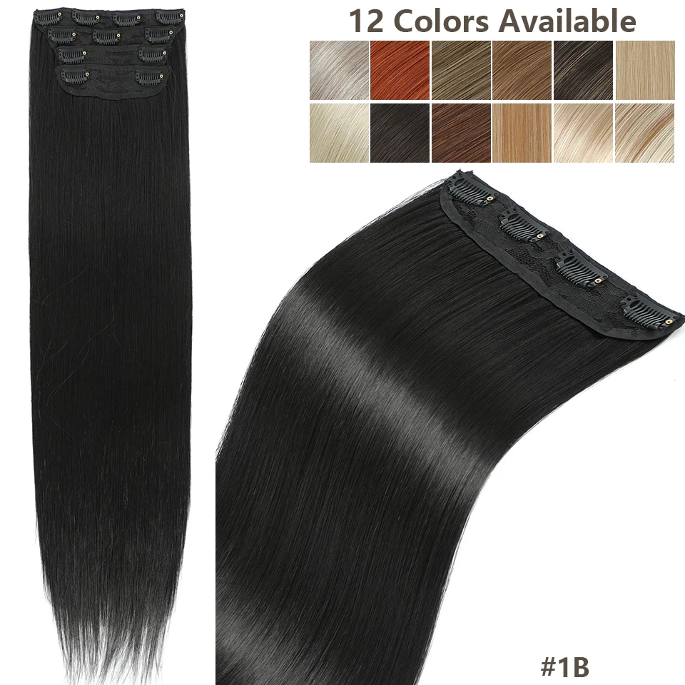 Black #1B Clip In Hair Extensions 4Pcs/lot Heat Resistant Soft Natural Bio Human-Like Matte Color Straight Hairpiece for Women