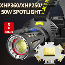 Reflektor indukcyjny mocna lampa czołowa LED XHP360 USB XHP250 Zoom latarnia 50W reflektor 18650 bateria 7800mah do wędkowania Camping tanie i dobre opinie TRLIFE CN (pochodzenie) EMC CCC ROHS ce Reflektory 180 deg LITHIUM ION Żarówki LED BL2016 BL243 XHP360 XHP250 50W Spotlight