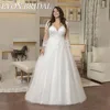 EVON BRIDAL Oversize Wedding Dress Long Sleeves V-Neck Applique A-Line Bridal Gown Button Back Sweep Train Wedding Dresses 1