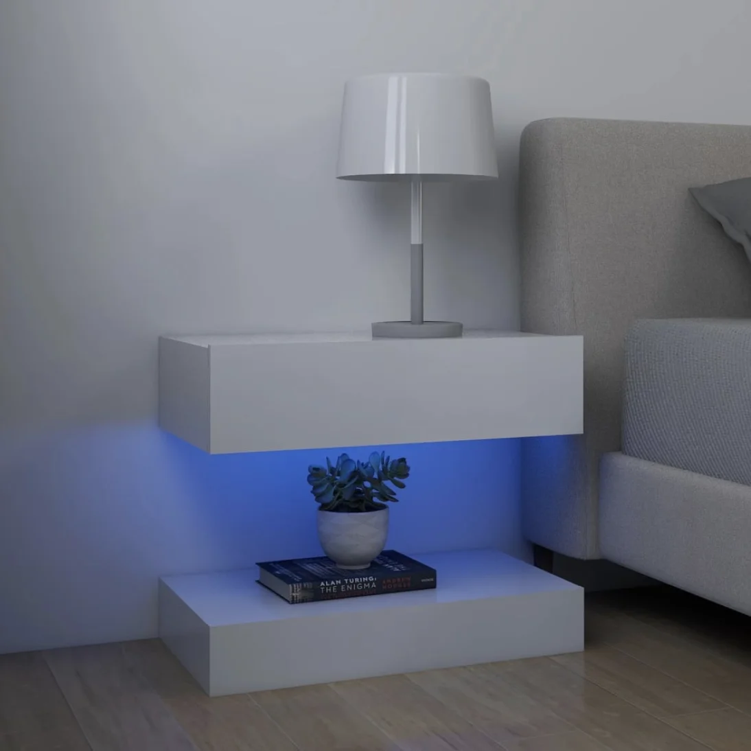 Mesita de noche flotante con LED cajon, mesita de noche moderna con luces LED,