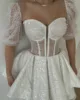 SoDoigne Shiny A Line Mini Wedding Dresses Sweetheart Short Sleeves Boning Corset Evening Party Dresses Bride Dress for Women 2