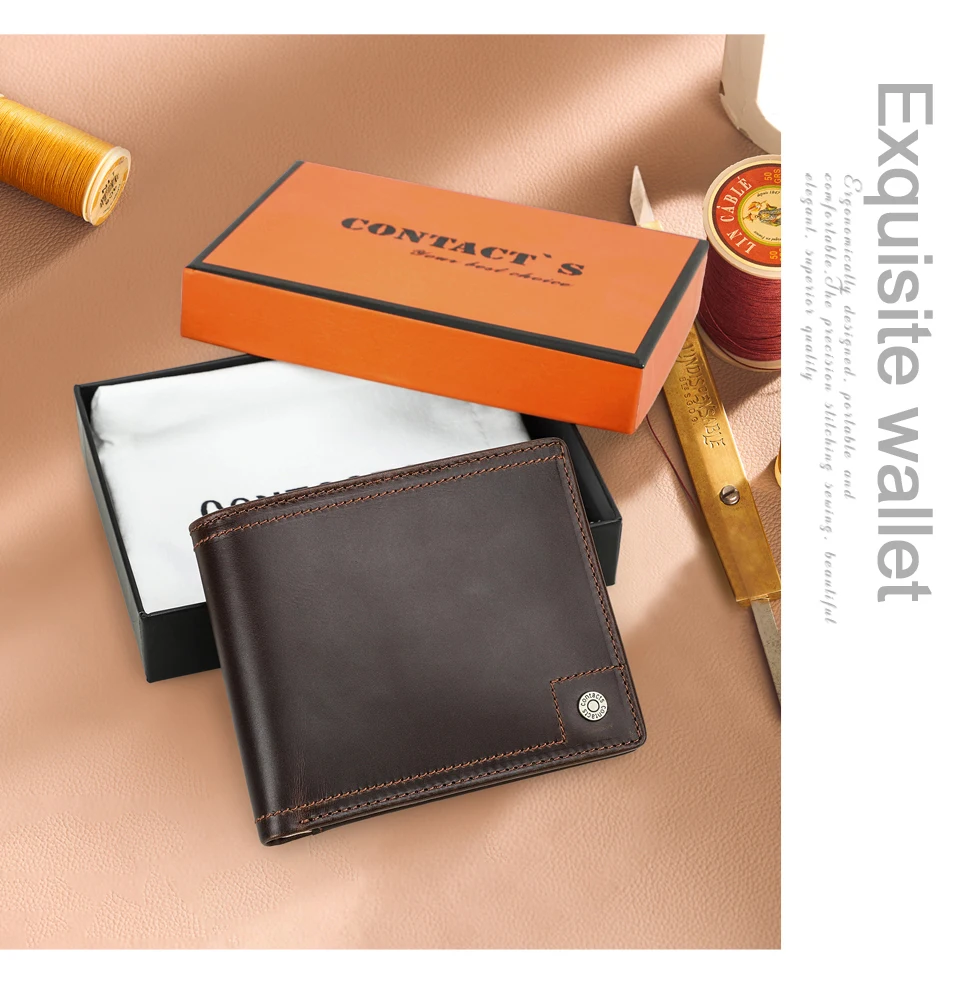 Kontakt Echt leder Männer Brieftasche kleine RFID Geldbörse Reiß verschluss Münz tasche männliche Bifold Brieftaschen mit Karten halter Geld Clutch – Detail 3