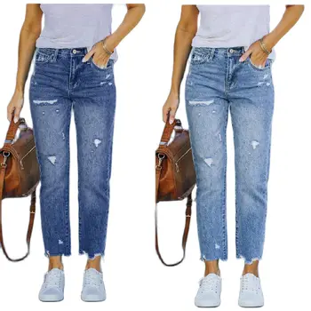 2022 Fall New Women's Mid Waist Ripped Jeans Fashion Slim High Stretch Denim Pencil Pants Street Casual Female Clothing S-2XL 1