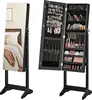 Freestanding jewelry cabinet with full-length mirror. Lockable storage with 2 cosmetic organizers 1