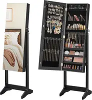 Freestanding jewelry cabinet with full-length mirror. Lockable storage with 2 cosmetic organizers 1