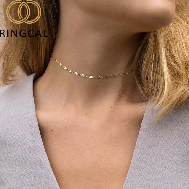 Ringcal Gold Color Minimalist Stainless Steel Necklaces Elegant Clavicle Chain Dainty Short Choker Necklace 1