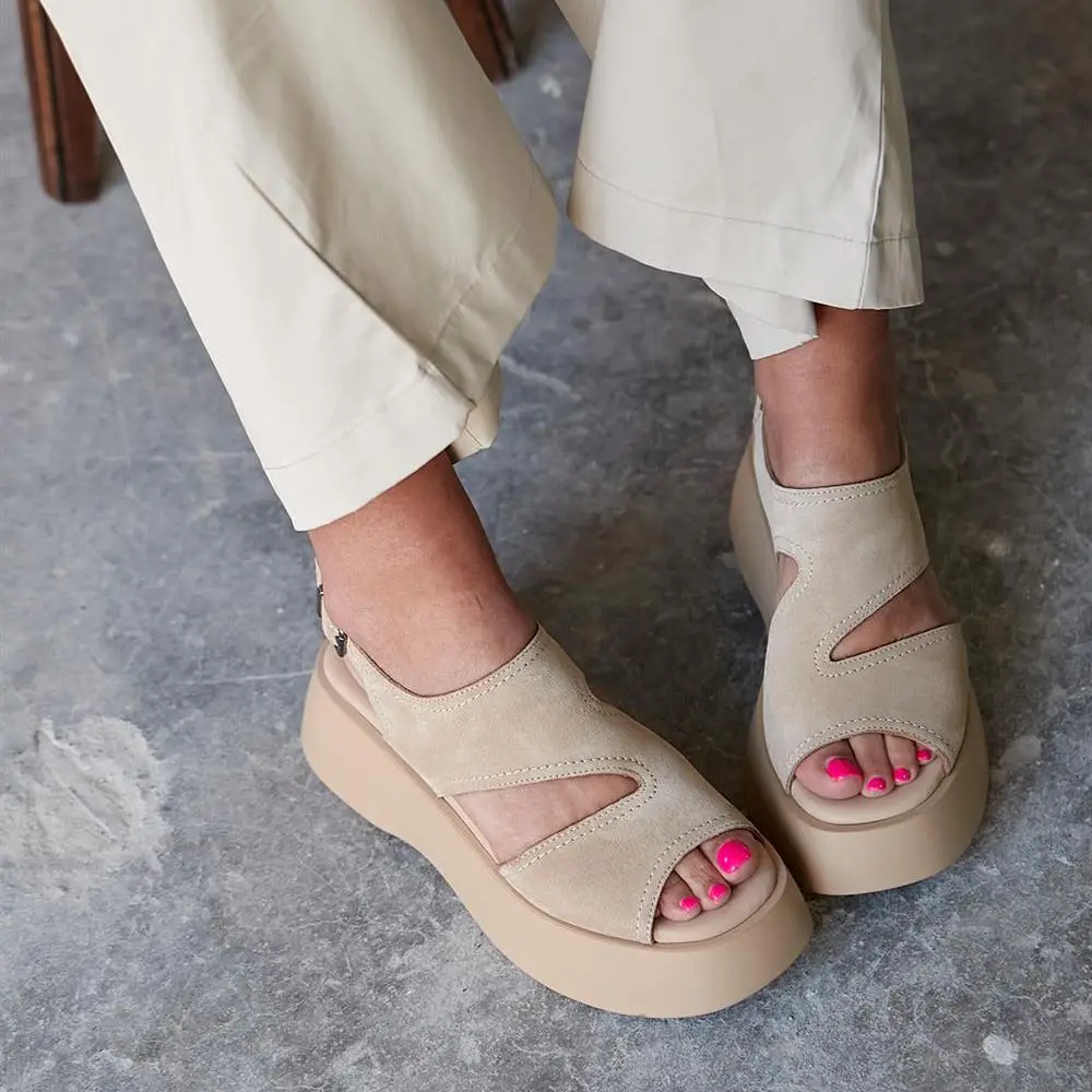 

Rugger Inner Outer Real Leather Suede Soft Padded Flat Platform Sole Sandals Nude Black Stylish Shaped Summer Shoes