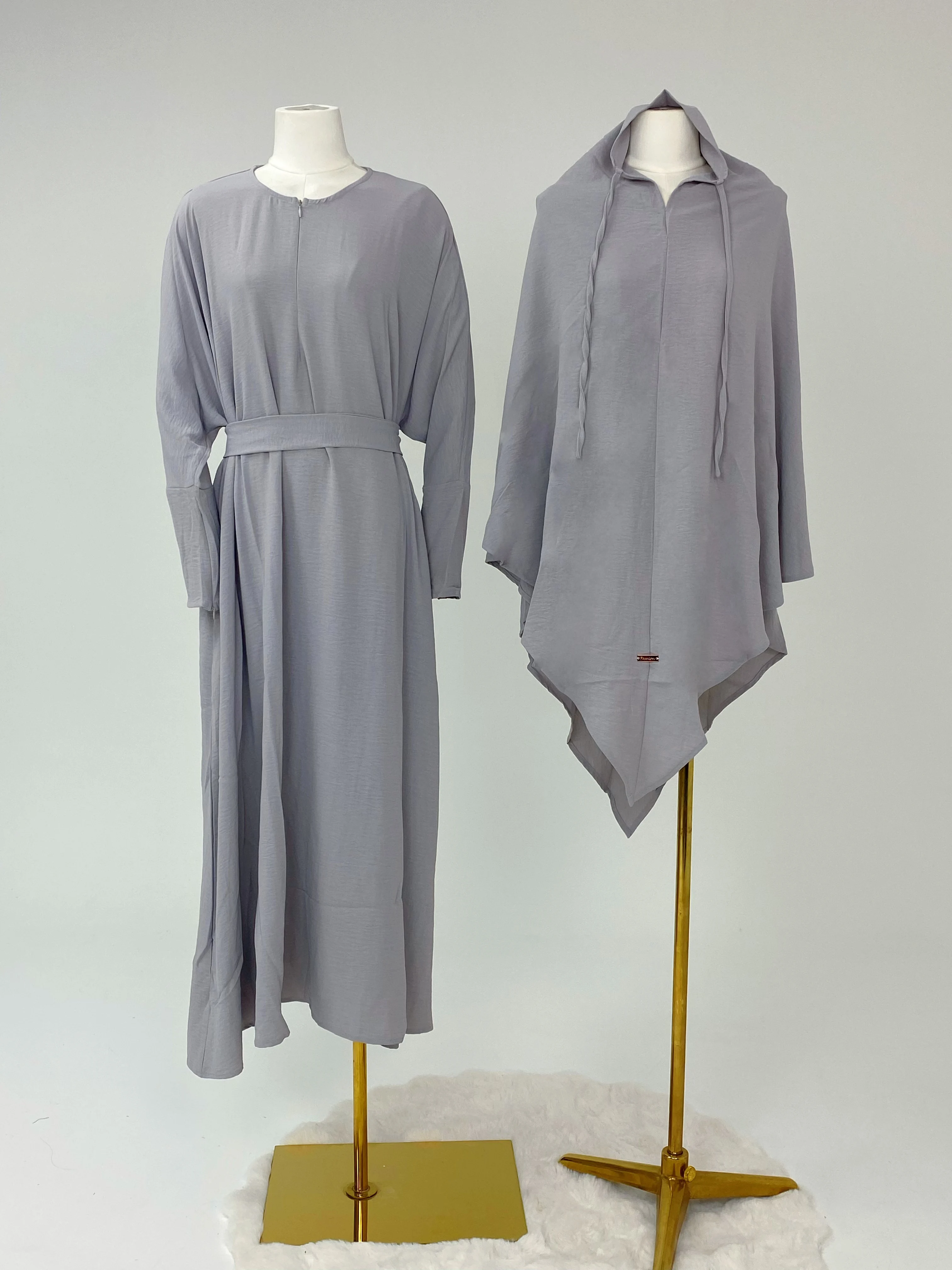 طقم كريب مكون من قطعتين عباية حجاب فستان مسلم طقم...