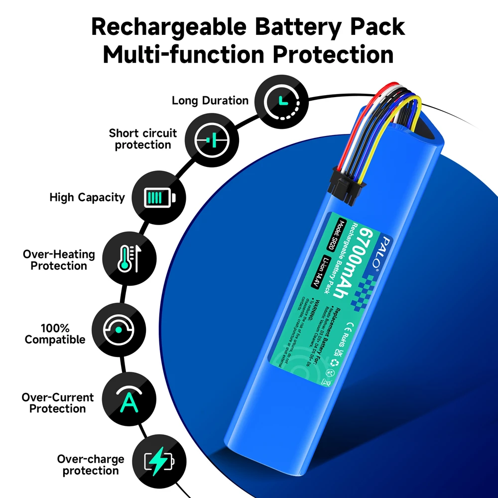 14.4V 6700mAh Replacement Battery For Neato Botvac D3 D3+ D4 D5 D5+ D6 D7 D301 D303 D502 D503 D701 205-0011 Sweeping Robot rechargeable battery