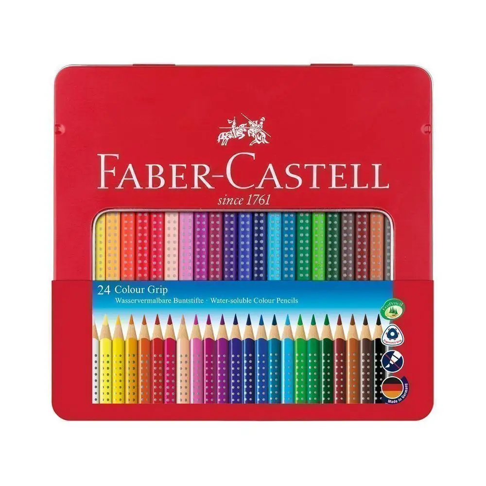 Colored pencils Faber Castell "grip", 24 colors, three sided, metal