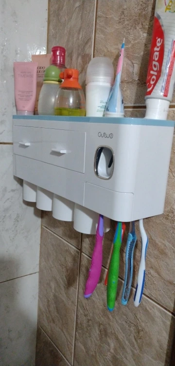Toothbrush Holder with Toothpaste Dispenser, Cups & Storage photo review