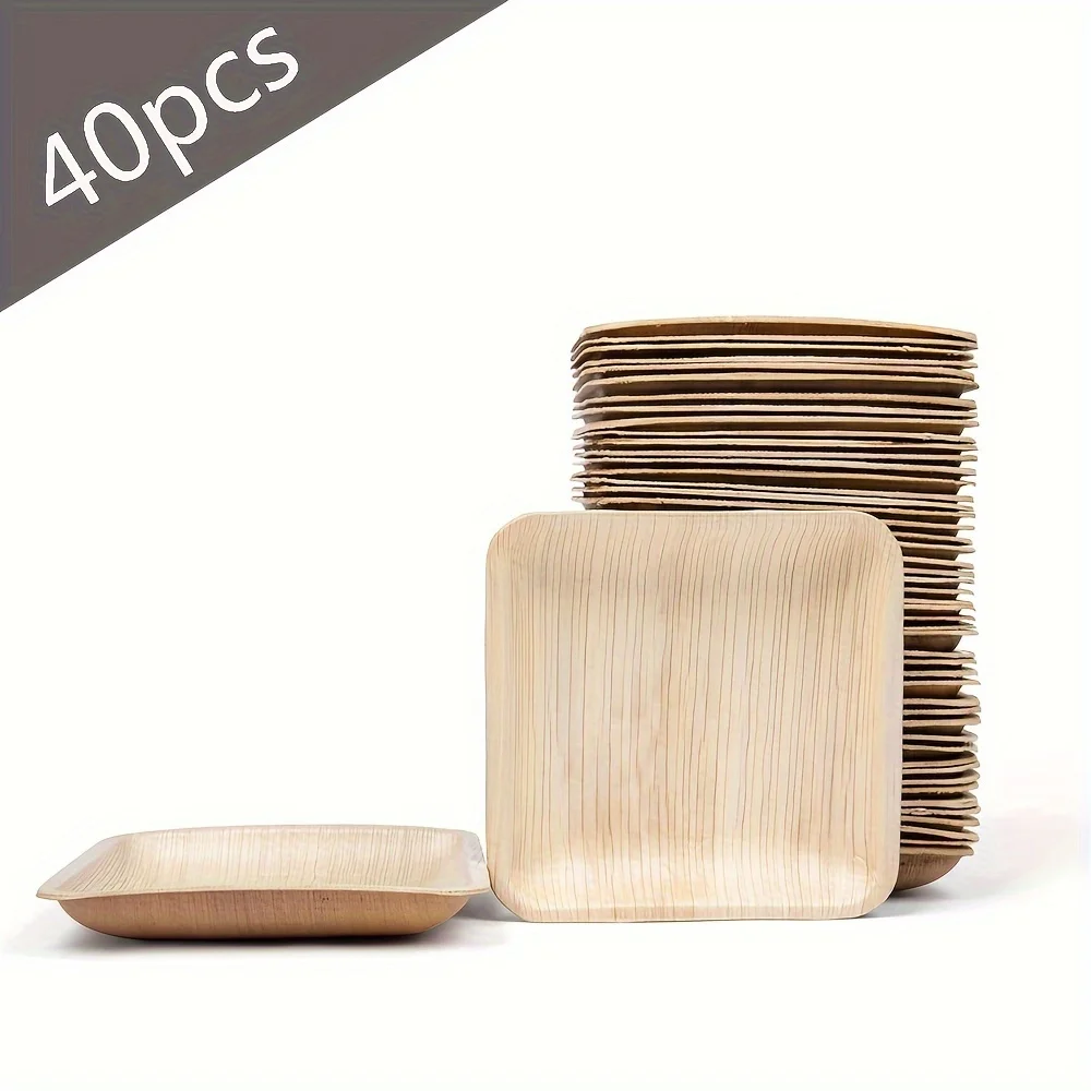 6 Inch Round-Bamboo Style (40 Pack), Sustainable, Decorative & Compostable Tableware