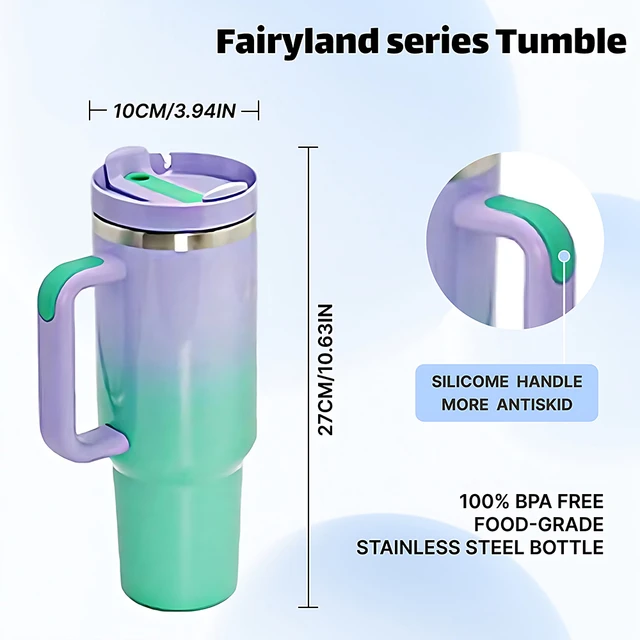 Insulated Straw Mug 40oz Tum-bler With Handle Portable Non-Spill Coffee  Travel Mug With Stainless