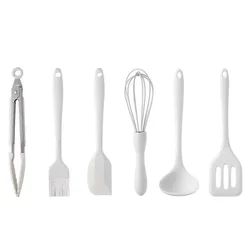 6 - Piece Heat - Resistant Silicone Kitchen Utensil Set - Non - Stick Cooking Essentials with Spatula, Scraper, Whisk, and Tongs (WHITE)