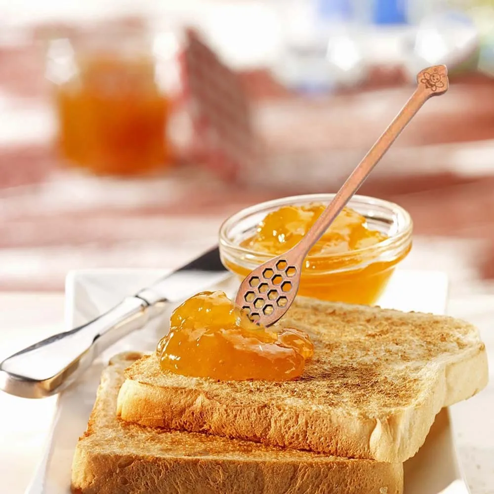 Elegant Wooden Honeycomb Heart Pattern Honey Stirring Spoon with Long Handle - Perfect