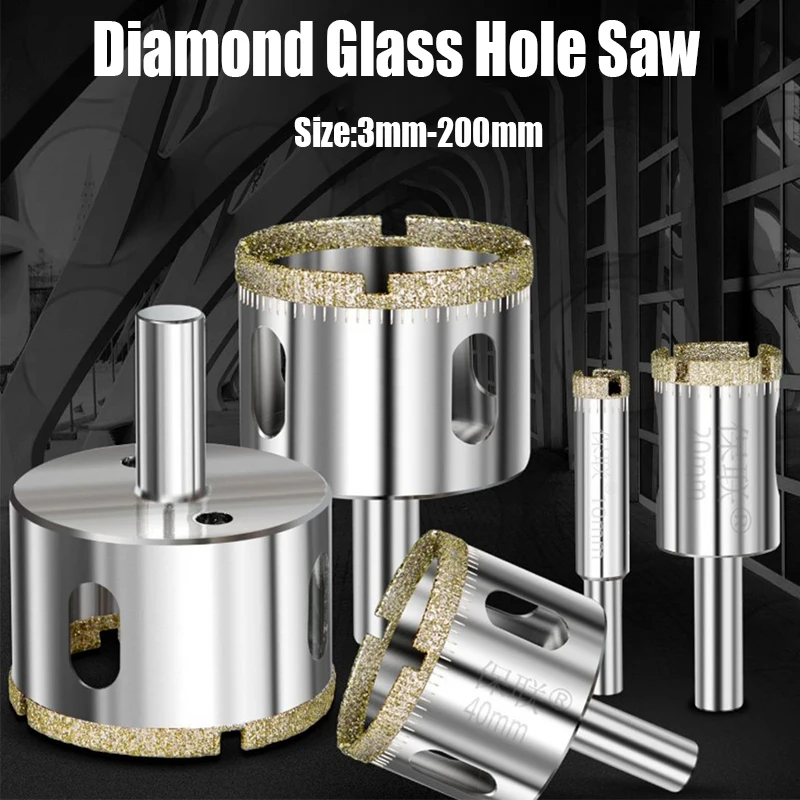 1Pcs Diamond Glass Hole Saw 3-200mm Drill Bits Round Handle Brazed Diamond Material Ceramics Granite Tiles Glass Cutter Opener